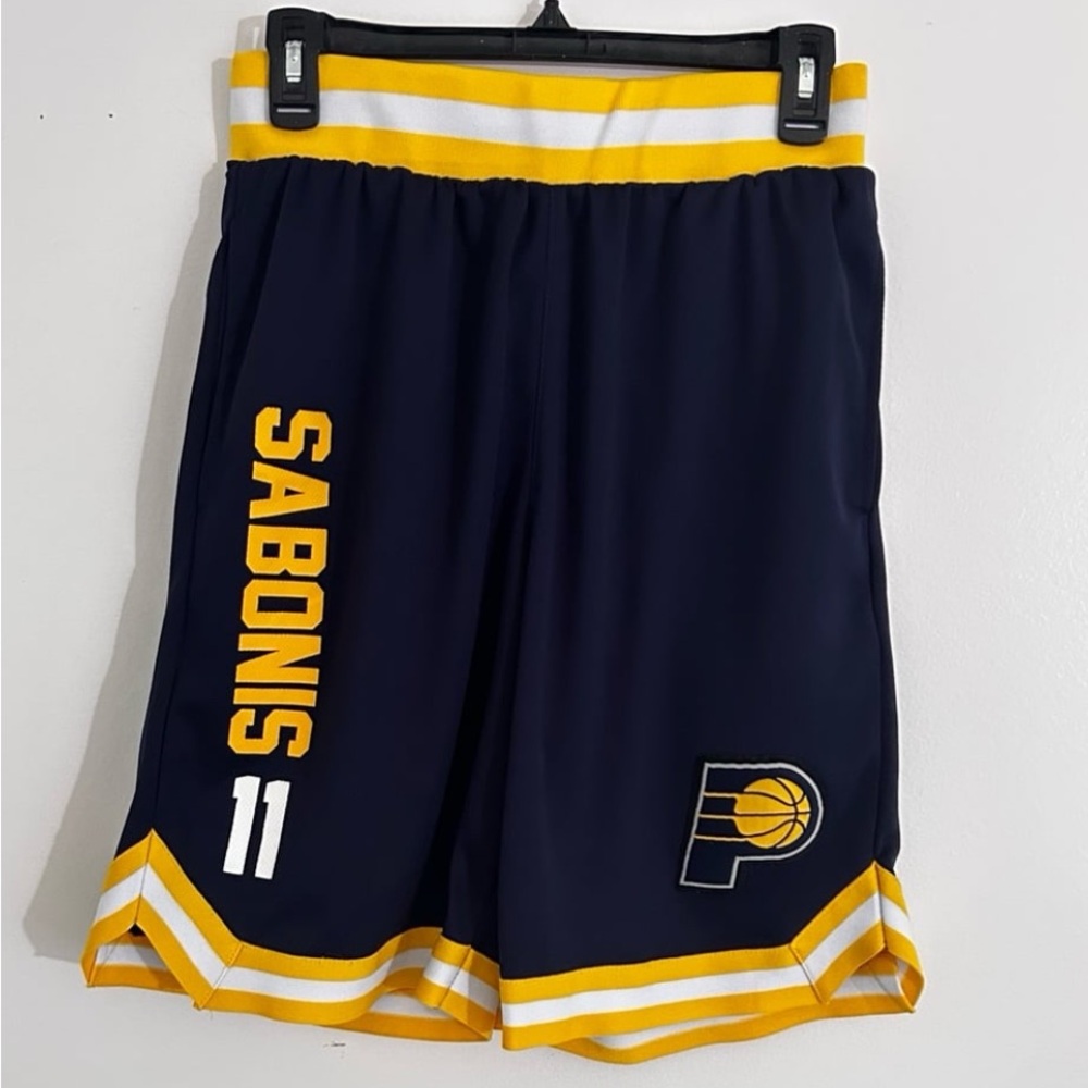 Indiana Pacers Men's Navy and Yellow Sabonis #11 basketball Shorts. #vintage